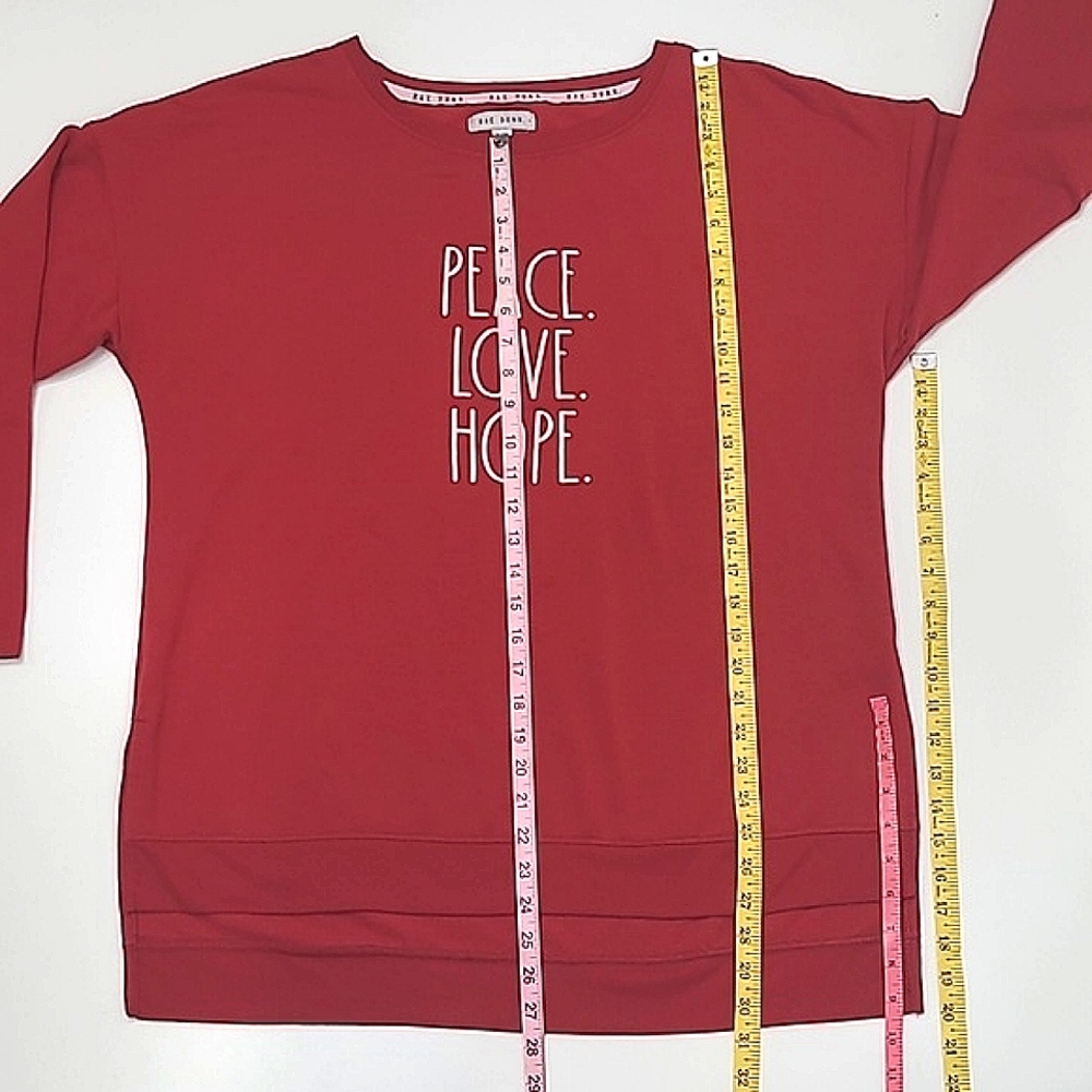 Rae Dunn Holiday Sweatshirt Pullover Christmas Top Ribbed Hem Peace Love Hope - Picture 6 of 17